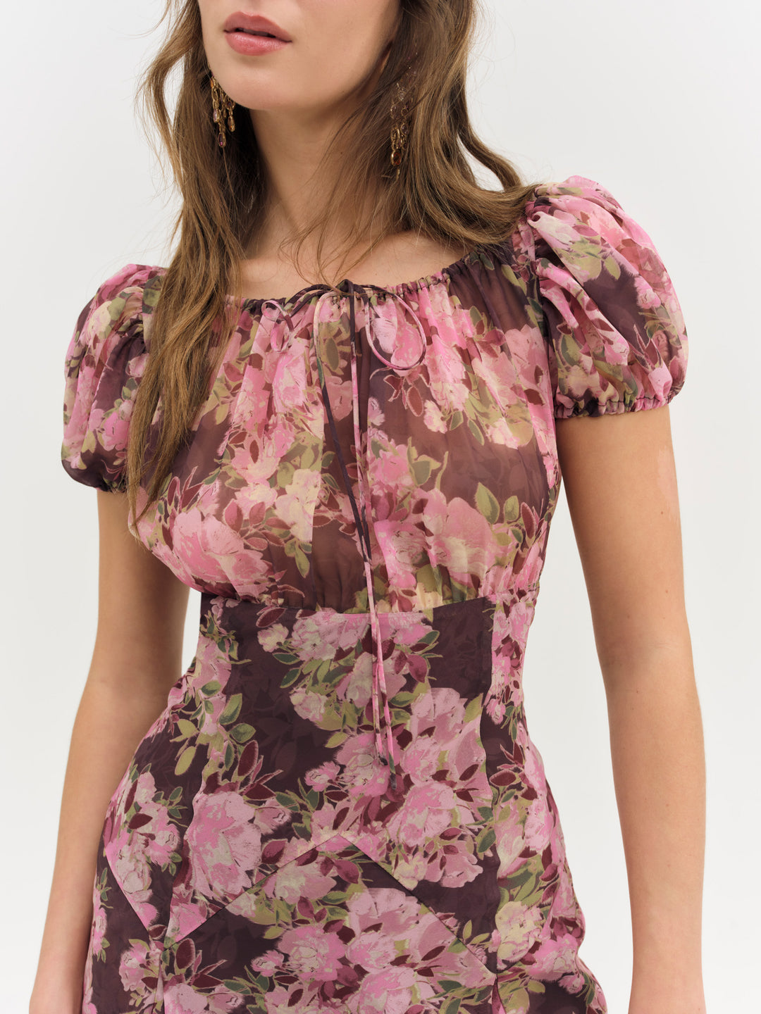 Adeline Floral Midi Dress Brown