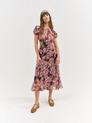 Adeline Floral Midi Dress Brown
