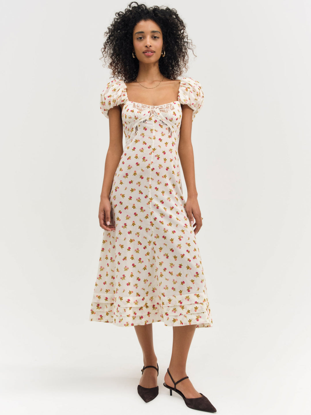 Adahlia Floral Midi Dress Cream