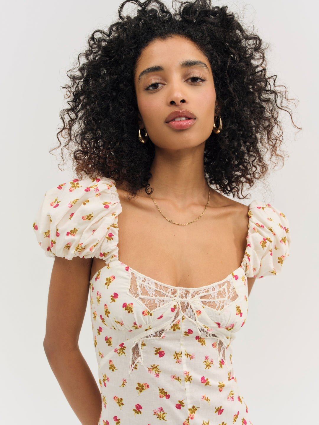 Adahlia Floral Midi Dress Cream