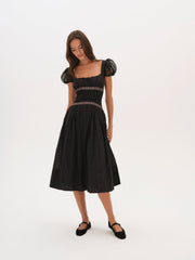 Verbana Eyelet Midi Dress Black