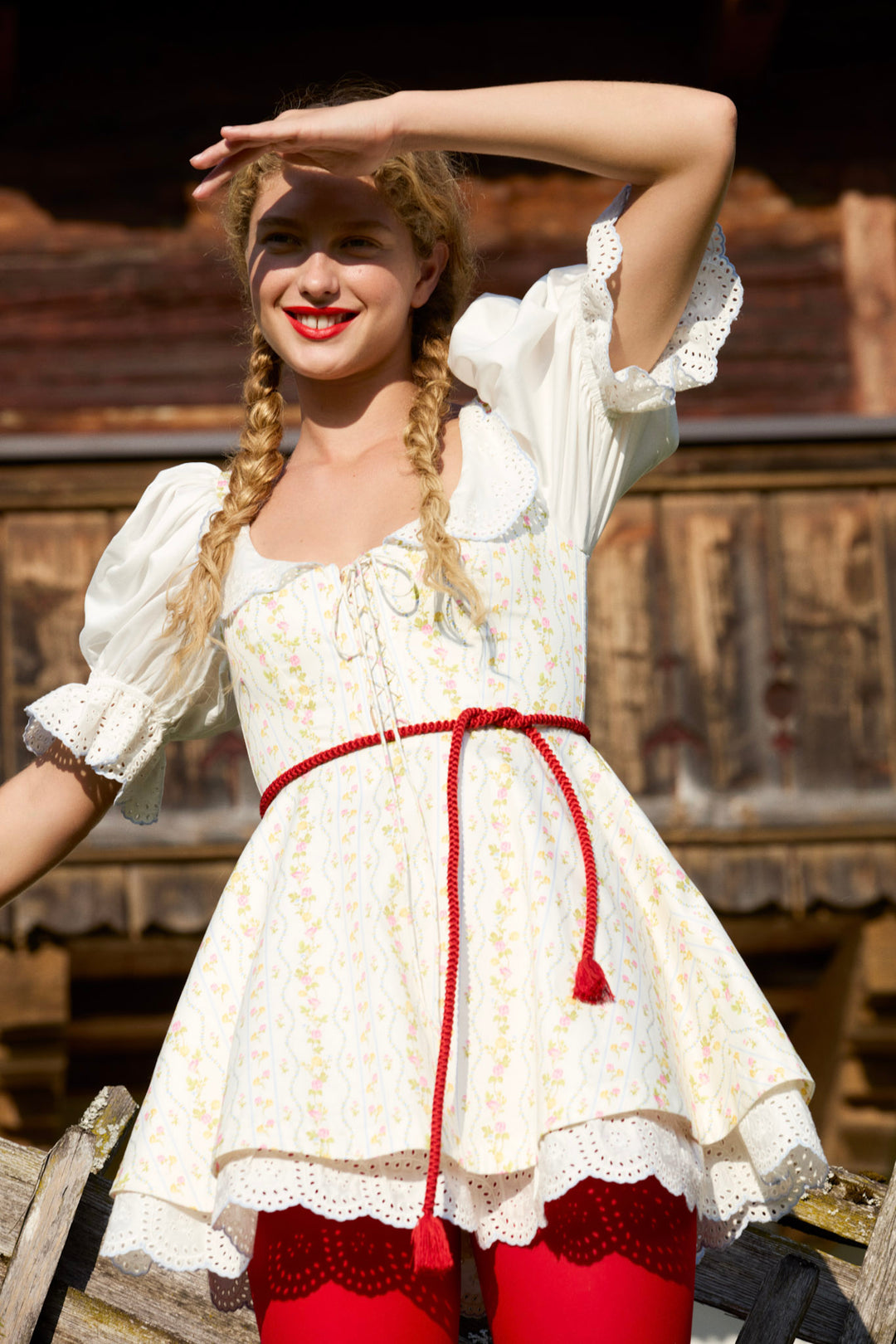 Brigitta Floral Short Sleeve Mini Dress Ivory