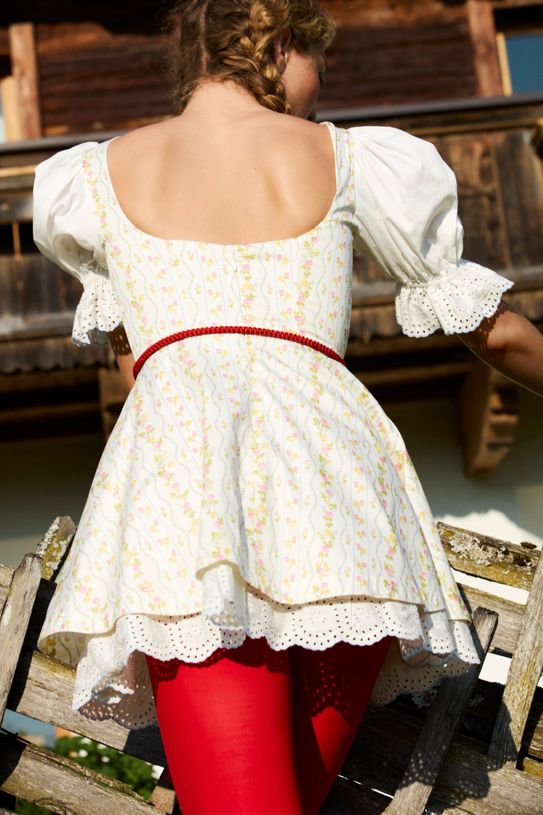 Brigitta Floral Short Sleeve Mini Dress Ivory