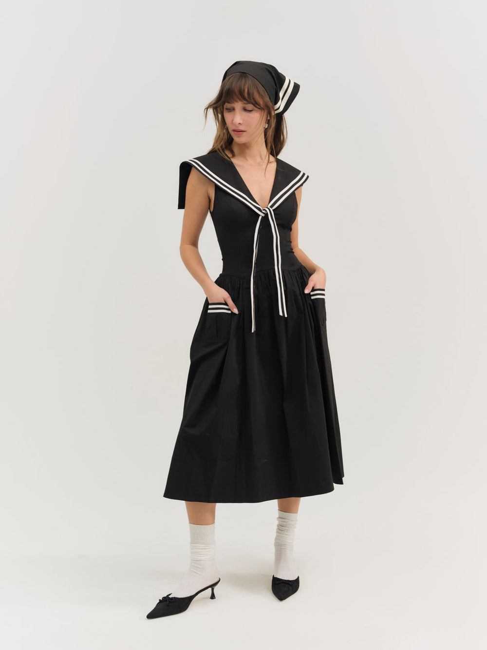 Helena Poplin Collared Midi Dress Black