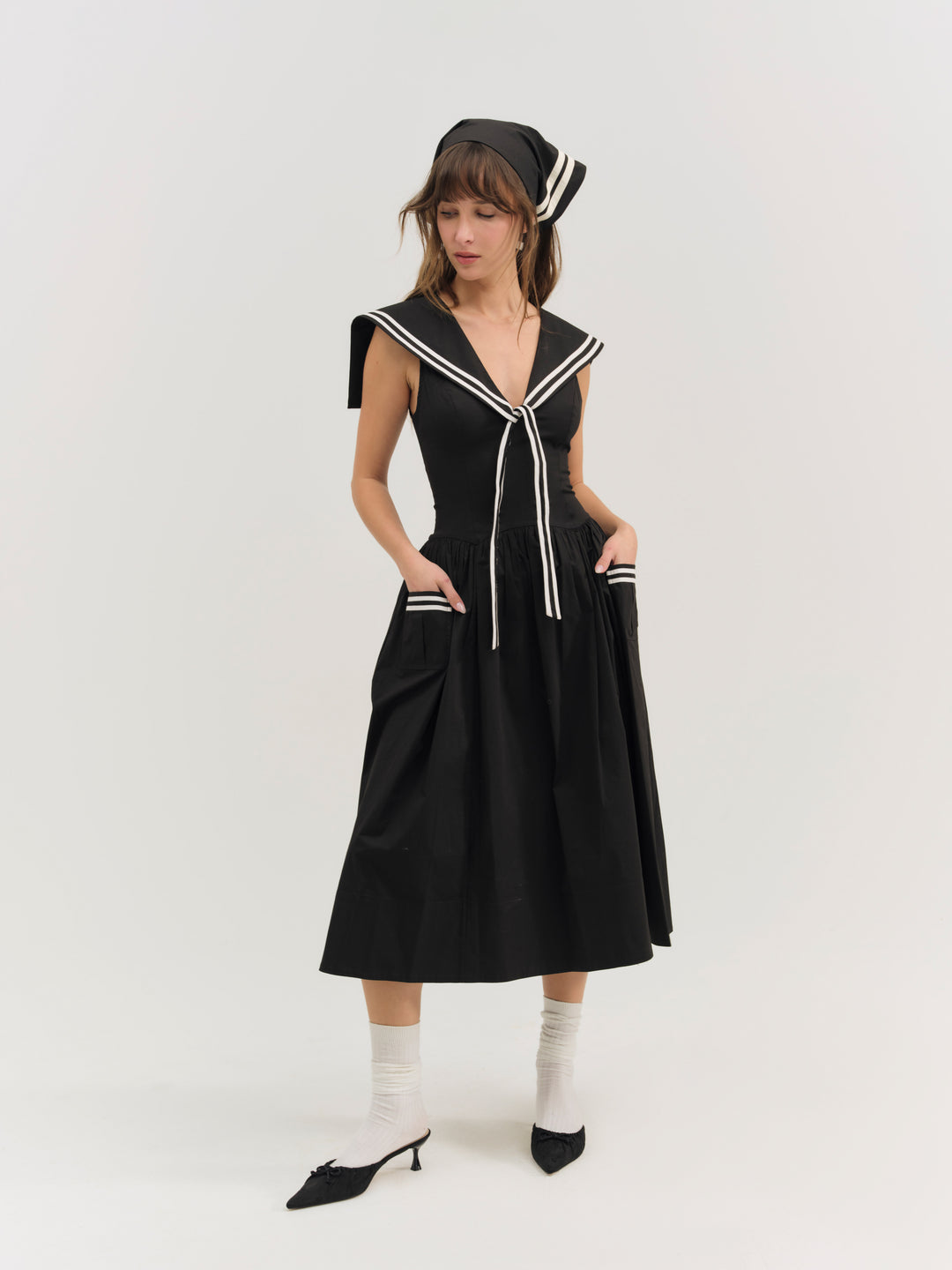 Helena Poplin Collared Midi Dress Black