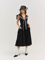 Helena Poplin Collared Midi Dress Black