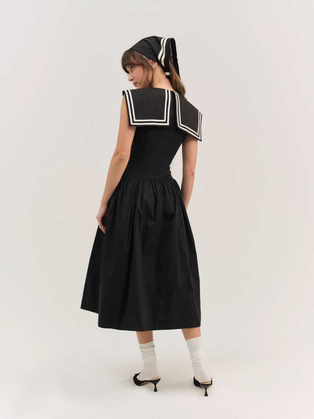 Helena Poplin Collared Midi Dress Black