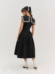 Helena Poplin Collared Midi Dress Black