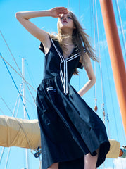 Helena Poplin Collared Midi Dress Black