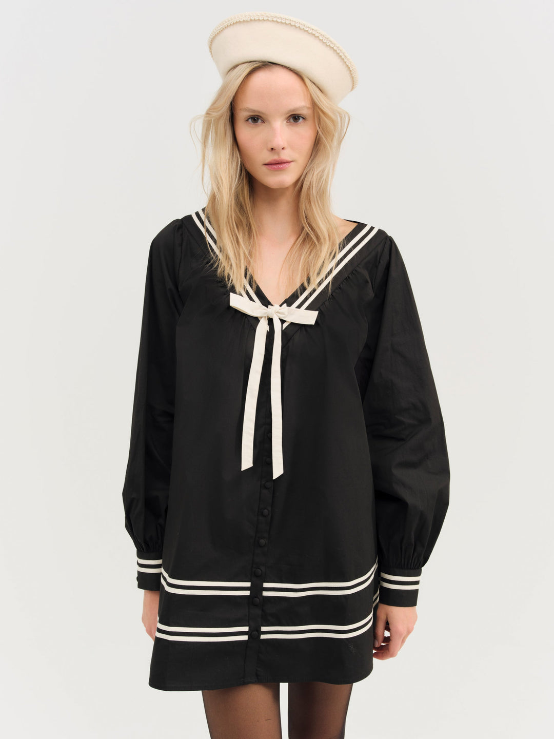 Helena Poplin Long Sleeve Mini Dress Black