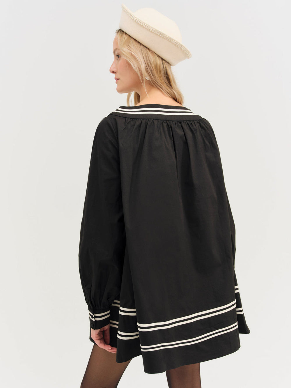 Helena Poplin Long Sleeve Mini Dress Black