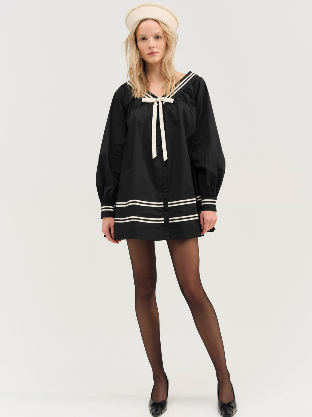 Helena Poplin Long Sleeve Mini Dress Black