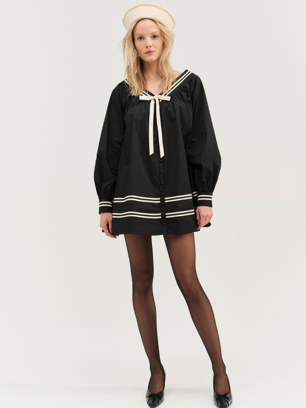 Helena Poplin Long Sleeve Mini Dress Black