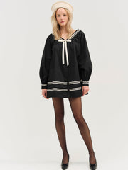 Helena Poplin Long Sleeve Mini Dress Black