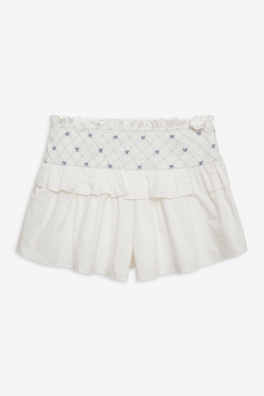 Birdie Bow Smocked Short White