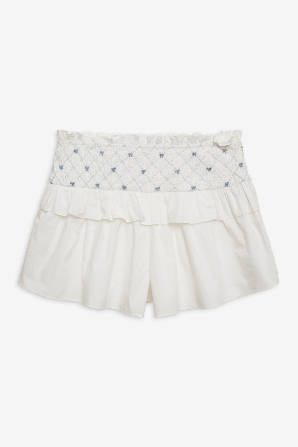 Birdie Bow Smocked Short White