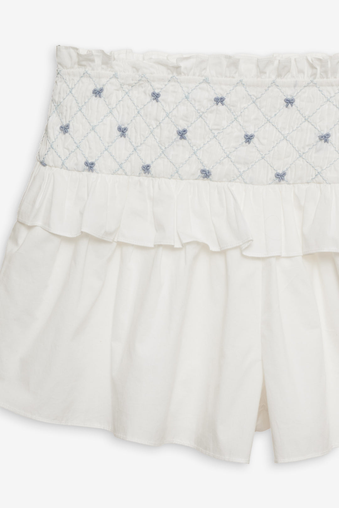 Birdie Bow Smocked Short White