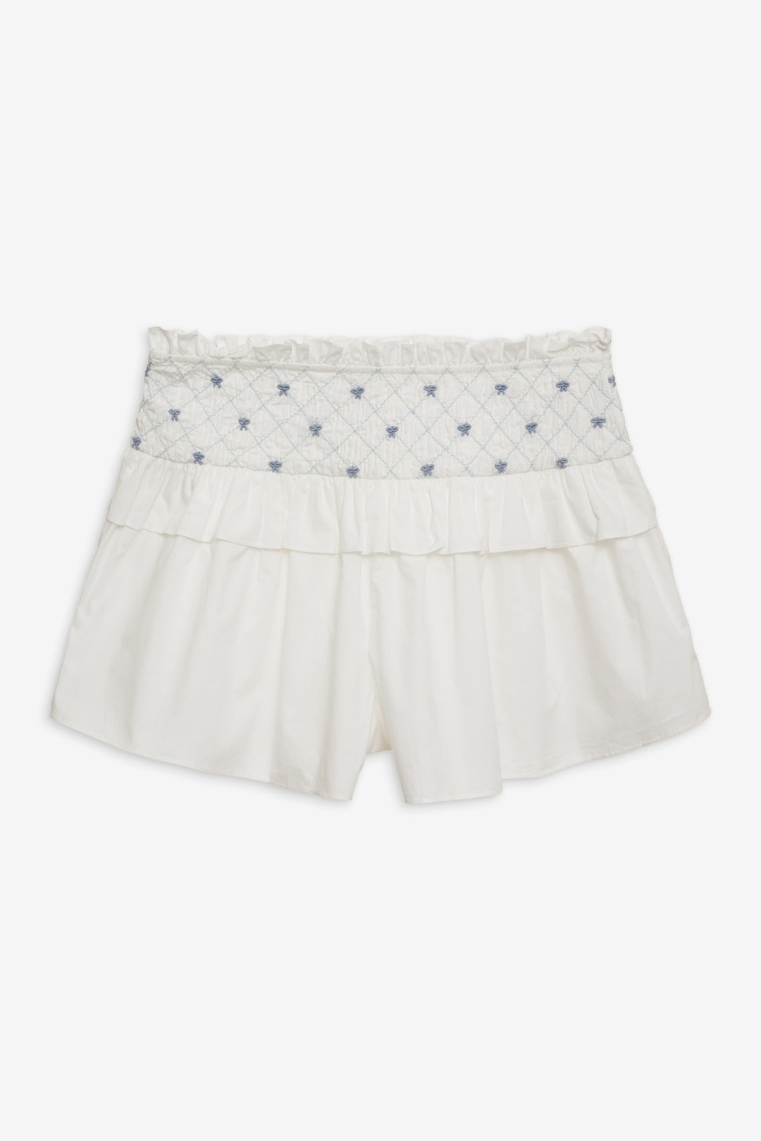 Birdie Bow Smocked Short White