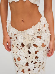 Floral Crochet Coverup Midi Skirt White