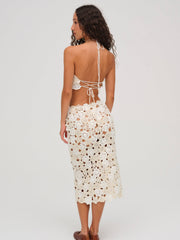 Floral Crochet Coverup Midi Skirt White