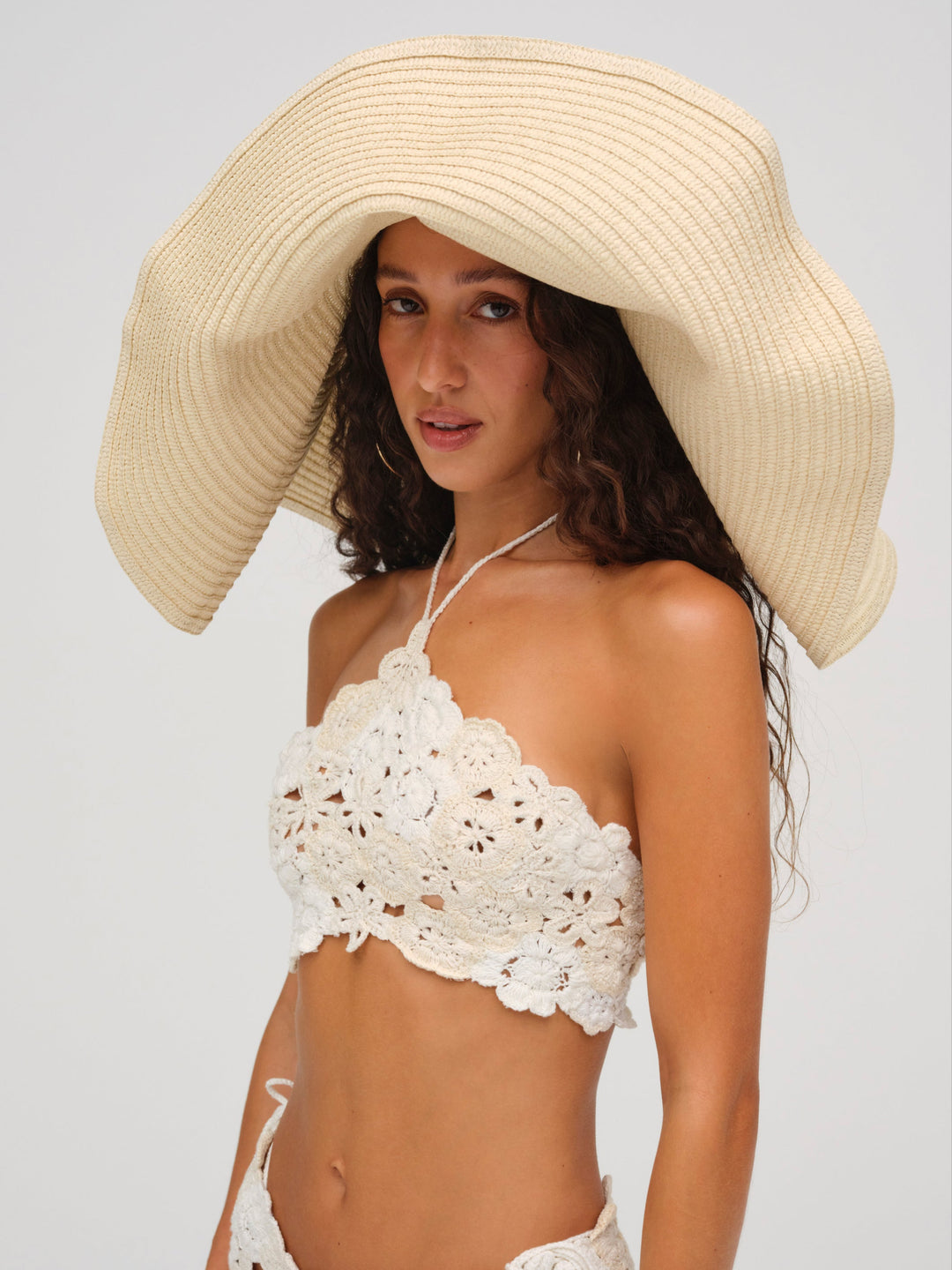 Floral Crochet Coverup Top White