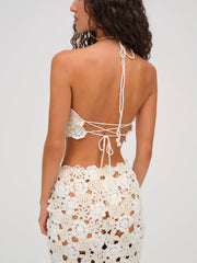 Floral Crochet Coverup Top White