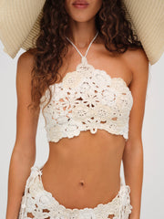 Floral Crochet Coverup Top White