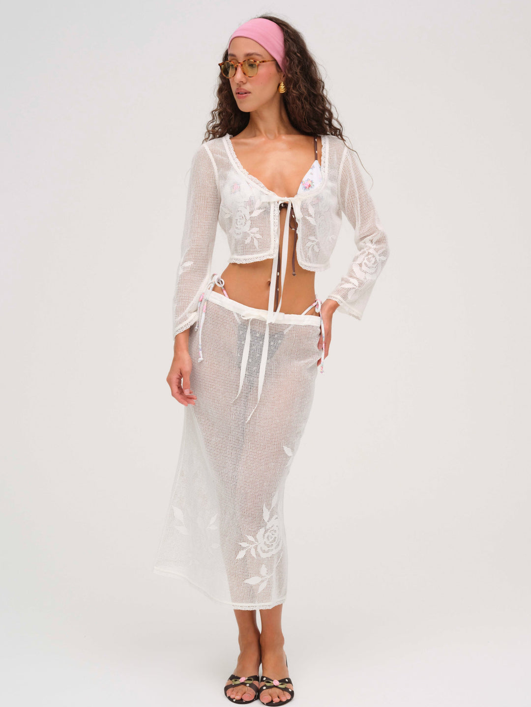 Rose Crochet Midi Skirt White