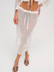Rose Crochet Midi Skirt White