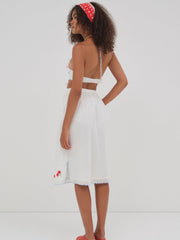 Forget Me Not Embroidery Midi Skirt White