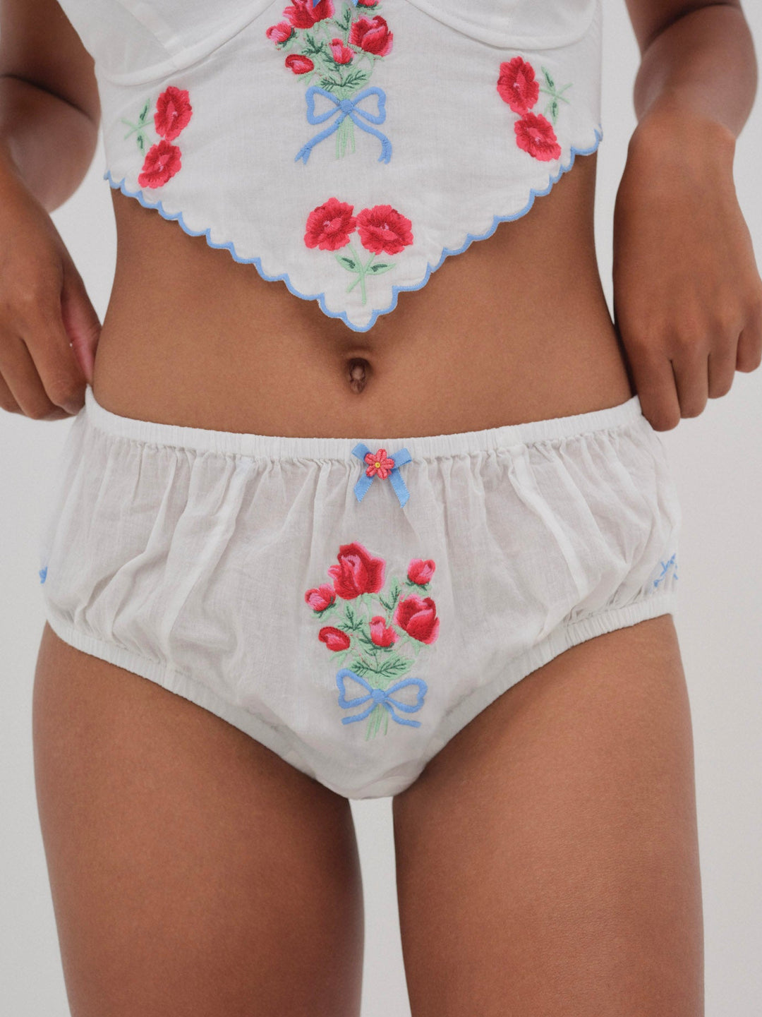 Forget Me Not Embroidery Bloomer Panty White
