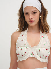 Beaded Cherries Underwire Bra Red