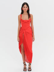 Anisa Fringe Midi Dress Red
