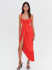 Anisa Fringe Midi Dress Red