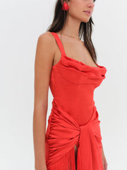 Anisa Fringe Midi Dress Red