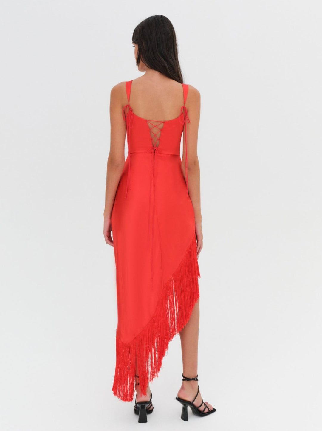 Anisa Fringe Midi Dress Red