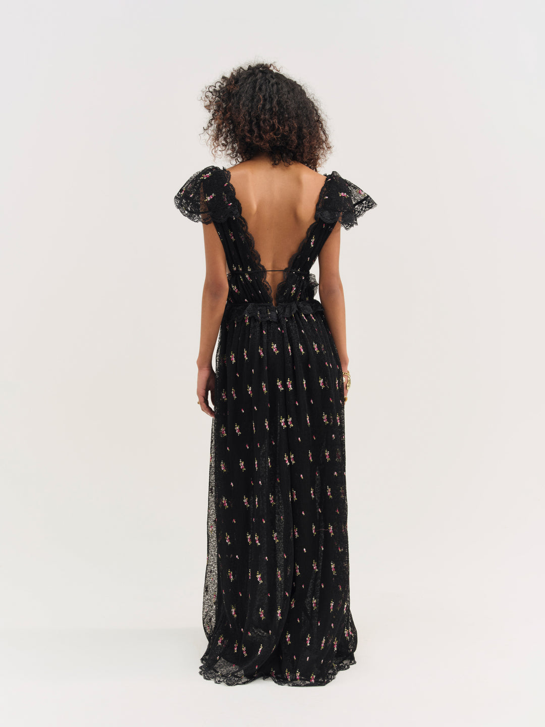 Poppy Pleated Lace Maxi Dress Black