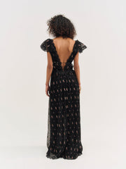 Poppy Pleated Lace Maxi Dress Black