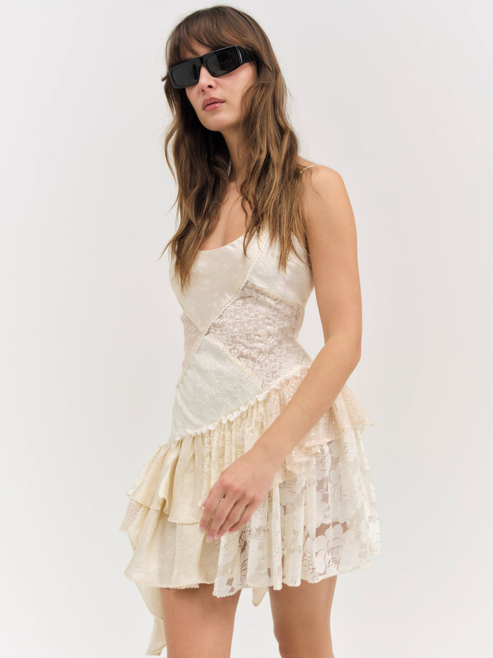Paulina Patchwork Mini Dress Cream