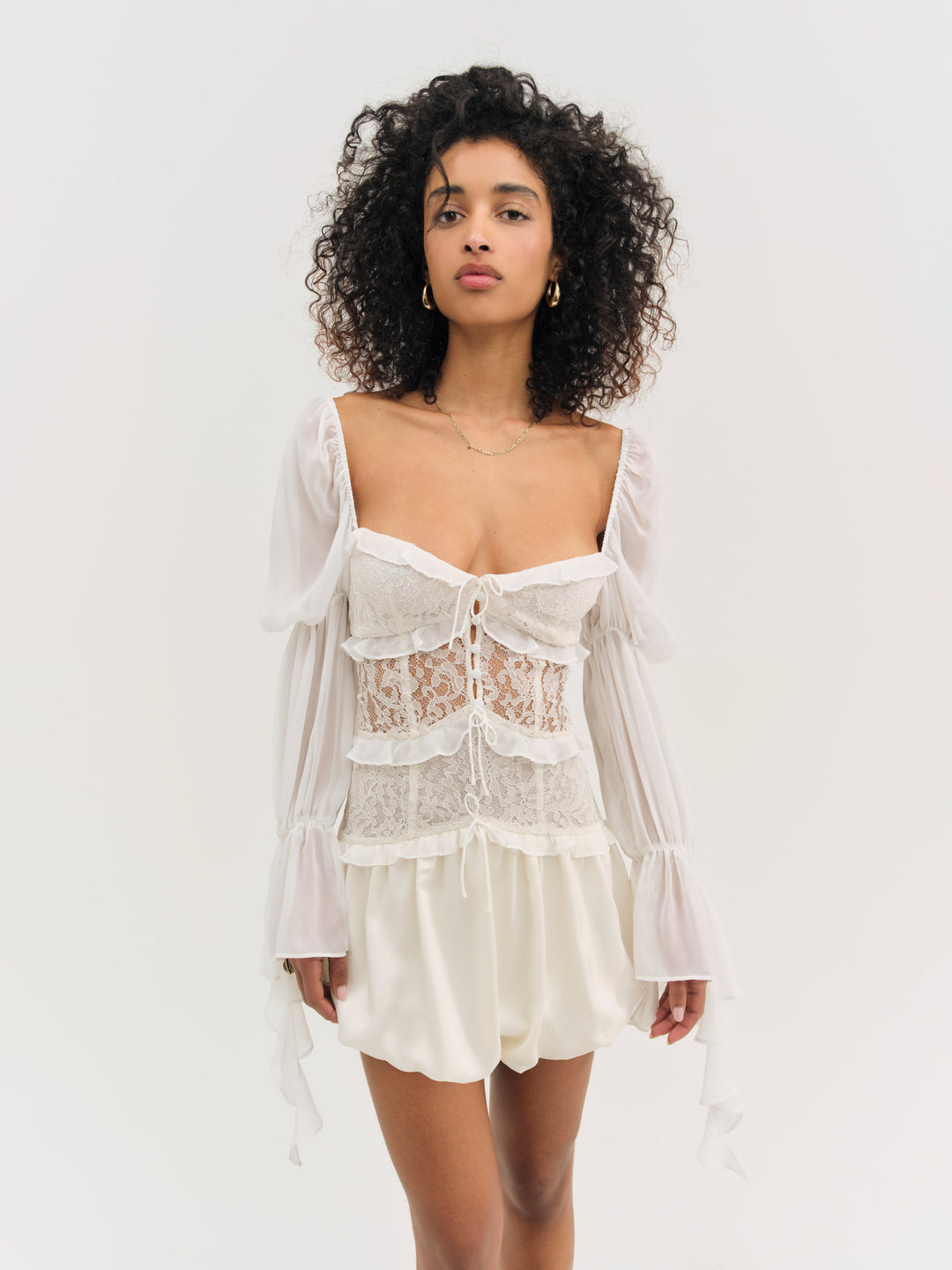 Lea Lace Long Sleeve Mini Dress Cream