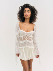 Lea Lace Long Sleeve Mini Dress Cream