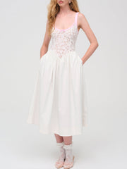 Stacked Blossom Lace Midi Dress White