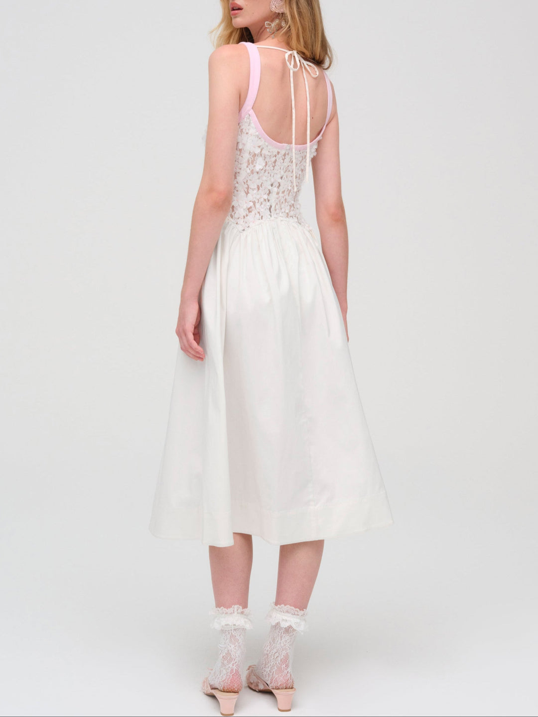 Stacked Blossom Lace Midi Dress White