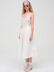 Stacked Blossom Lace Midi Dress White