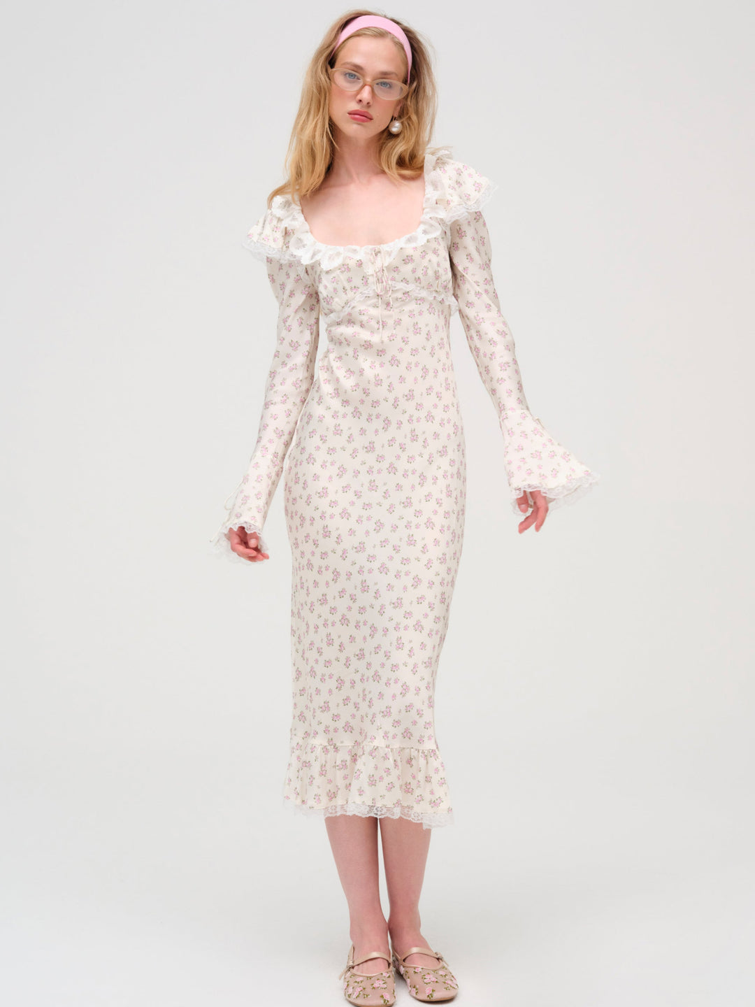Pastel Fields Midi Dress Cream