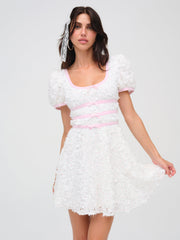 Stacked Blossom Lace Mini Dress White