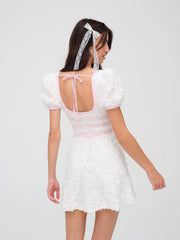 Stacked Blossom Lace Mini Dress White