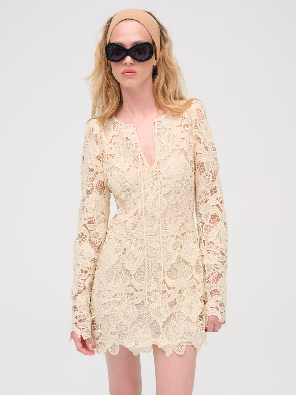 Coco Lace Long Sleeve Mini Dress Cream