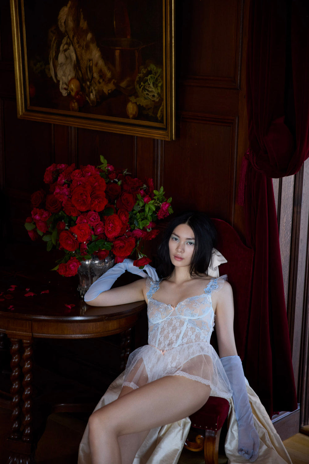 Winter Roses Romper Blue