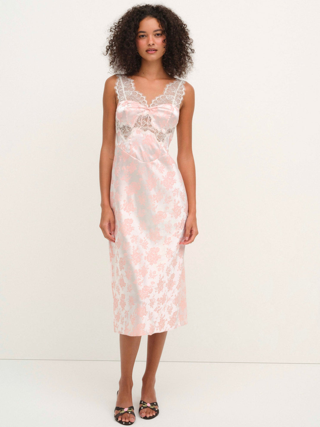 Audrey Jacquard Midi Slip Peach